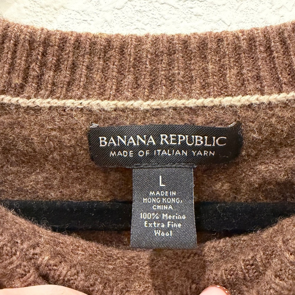 Banana Republic Brown 100% Merino Extra Fine Wool Crewneck Sweater Large - Picture 3 of 4
